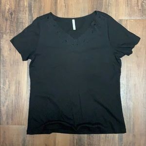 Black floral scoop neck shirt